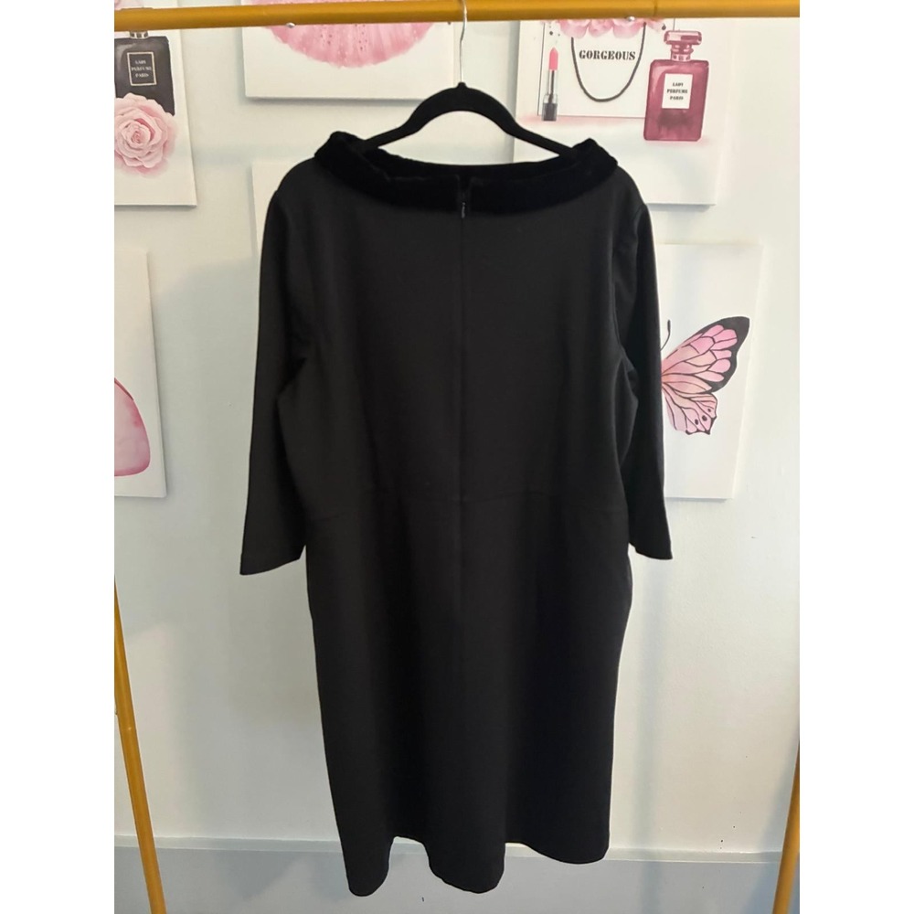 Talbots Plus Petite Black Velvet Trim Portrait Neck Sheath Dress 18WP - Picture 4 of 7